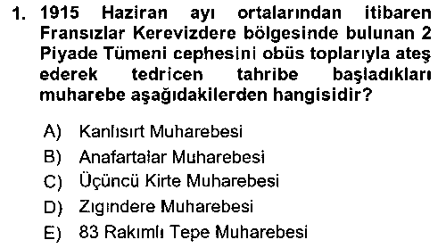 TAR326U Birinci Dünya Savaşı’nda Türk Cepheleri çıkmış sınav sorusu 1