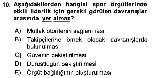 SYT105U Sporda Liderlik çıkmış sınav sorusu 2