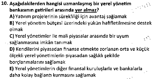 YER1010 Yerel Yönetimler çıkmış sınav sorusu 2