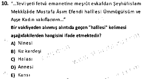 TAR2002 Osmanlı Türkçesi Metinleri 2 çıkmış sınav sorusu 2
