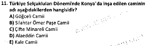 TAR2006 Türkiye Selçukluları ve Beylikleri Tarihi çıkmış sınav sorusu 3