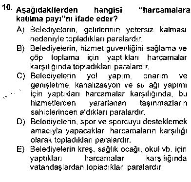 YYT201U Belediye, İmar ve Gayrimenkul Mevzuatı çıkmış sınav sorusu 2