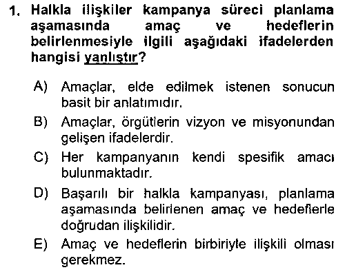 HIT401U Halkla İlişkiler Kampanya Analizi çıkmış sınav sorusu 1