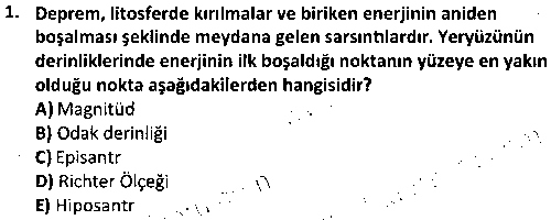 ADY2010 Doğal Afetler ve Afet Yönetimi çıkmış sınav sorusu 1