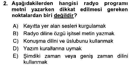 FOT110U Televizyon Program Yapımı çıkmış sınav sorusu 2