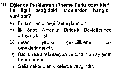 TRZ207U Turizm Coğrafyası çıkmış sınav sorusu 2