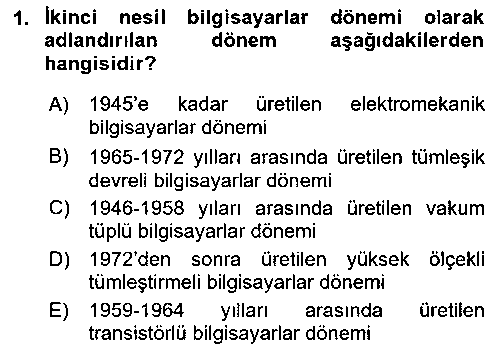 YBS101U Bilişim Teknolojileri çıkmış sınav sorusu 1