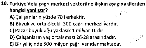 CMH2005 Çağrı Merkezi Yönetiminde Ölçme ve Değerlendirme Teknikleri çıkmış sınav sorusu 2