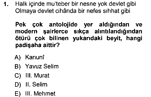 EDB301U XVI. Yüzyıl Türk Edebiyatı çıkmış sınav sorusu 1