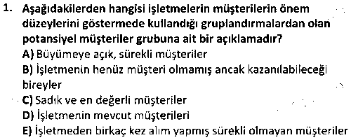 BS1002 Müşteri İlişkileri Yönetimi çıkmış sınav sorusu 1