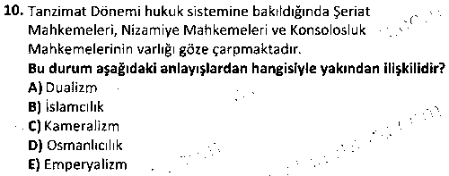 KAM2010 Türk Siyasi Hayatı çıkmış sınav sorusu 2