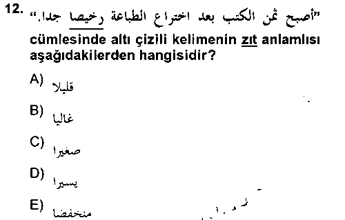 Arapça 4 çıkmış sınav sorusu 2
