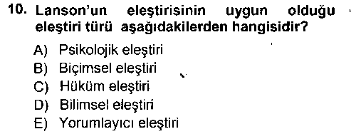 TDE403U Eleştiri Tarihi çıkmış sınav sorusu 2