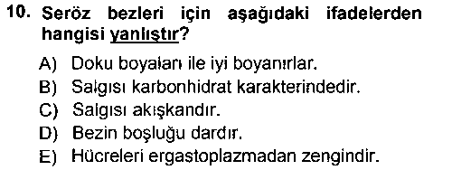 LBV111U Temel Veteriner Histoloji ve Embriyoloji çıkmış sınav sorusu 2