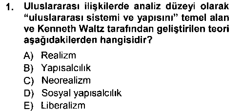 ULI405U Uluslararası İlişkiler Kuramları 1 çıkmış sınav sorusu 1