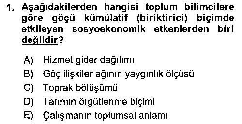 SOS214U Göç Sosyolojisi çıkmış sınav sorusu 1
