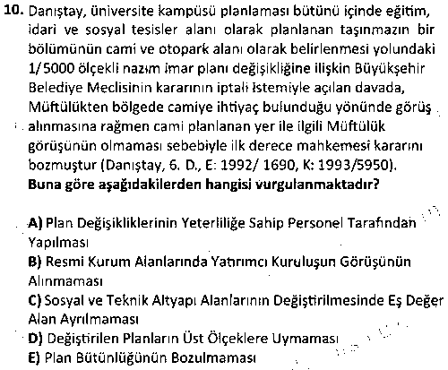 EY2007 İmar Hukuku çıkmış sınav sorusu 2