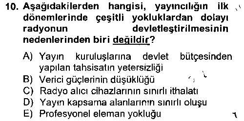 RTP104U Radyo ve Televizyon Yayıncılığı çıkmış sınav sorusu 2
