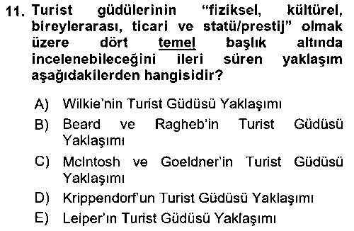 TRZ102U Turist Davranışı çıkmış sınav sorusu 3