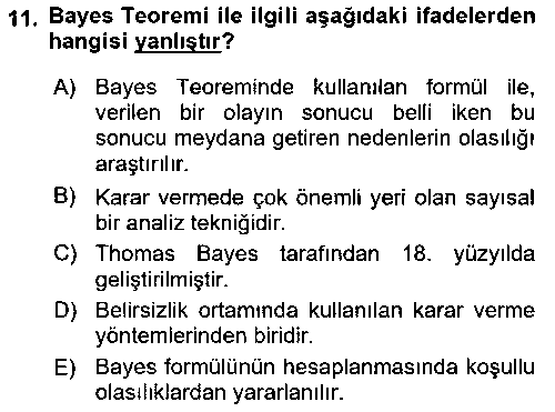 YBS403U Karar Modelleri çıkmış sınav sorusu 3