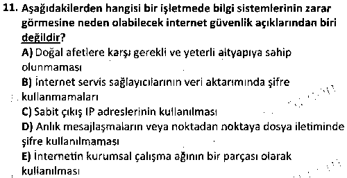 BY2008 Yönetim Bilişim Sistemleri çıkmış sınav sorusu 3