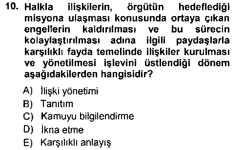 HIT203U Halkla İlişkiler Yönetimi çıkmış sınav sorusu 2