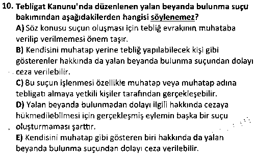 ADL2008 Kalem Mevzuatı ve Tebligat Hukuku Bilgisi çıkmış sınav sorusu 2