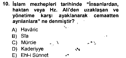İslam Mezhepleri Tarihi çıkmış sınav sorusu 1